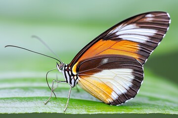 Obraz premium Butterfly landing on leaf tropical garden macro photography lush environment close-up view nature's beauty