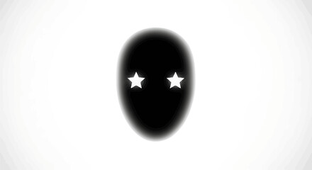 Abstract surreal black mask with bright star eyes on a clean white background