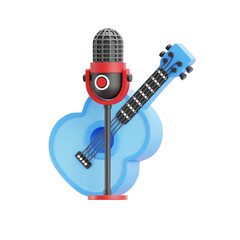 3D Rendered Acoustic Guitar with Microphone Podcast Recording Music Instrument