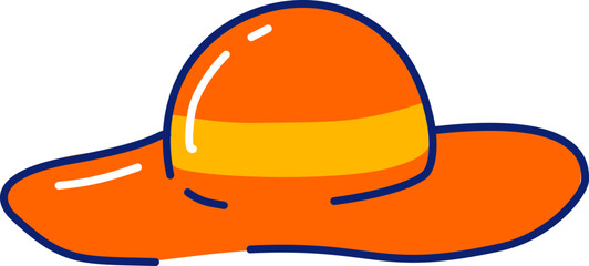 Vibrant orange sun hat illustration with yellow band against a stark black backdrop