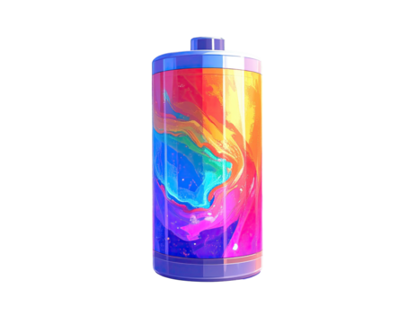Vibrant, abstract battery with swirling, colorful liquid