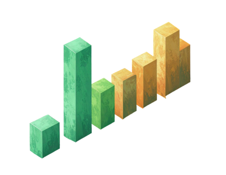 3D bar graph, light teal to light orange, isometric view