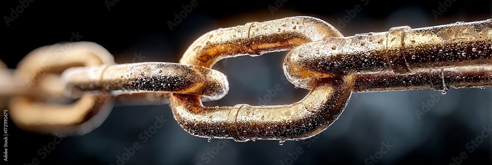 Poster abstract wet golden chain links interconnected design symbolizing strength, security, and connection
