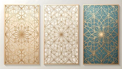 Abstract geometric wall art panels in gold and teal