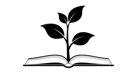 Growth of knowledge concept illustration depicting a plant emerging from a book, symbolizing the