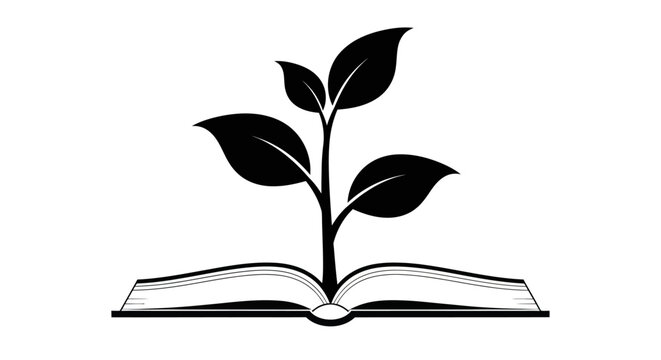 Growth of knowledge concept illustration depicting a plant emerging from a book, symbolizing the