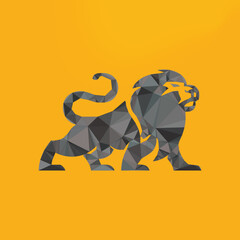 Low-Poly Geometric Lion Illustration on Orange Background – Abstract Animal Art