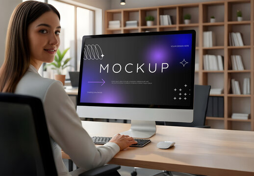 Computer Screen Mockup with Woman