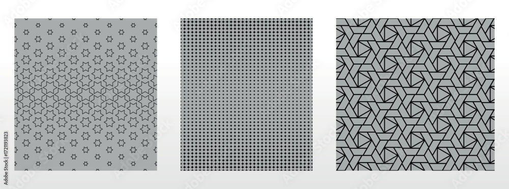 Poster geometric set of seamless black and gray patterns. simple vector graphics