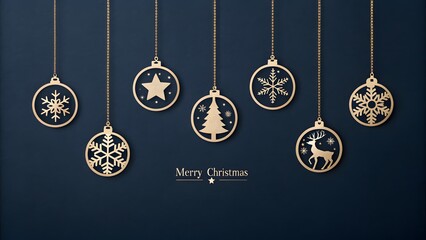 Elegant Christmas Ornaments on Dark Blue Background for Holiday Season Greetings