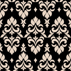vector Design, Victorian Damask Pattern,Cream,Black background,Vintage style Luxury,Oriental Ethnic,Traditional,Aztec Abstract,for Surface,Fabric,Clothing,Textiles and Decor Classic Seamless Pattern.