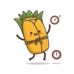 Cute Corn Character Dancing with Clock Cartoon