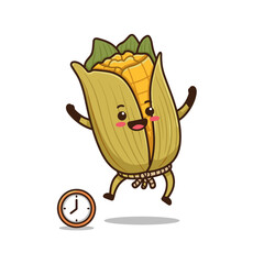 Funny Corn Character Dancing with Clock Cartoon