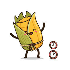 Cute Wrapped Corn Cartoon with Clock Illustration