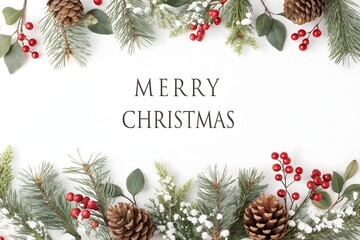 Holiday Season Greetings Card with Pinecones Berries and Evergreen Branches