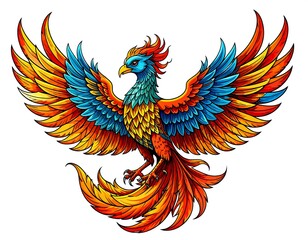 Obraz premium Colorful phoenix in flight against white background