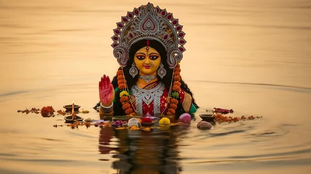 Divine goddess durga visarjan during navratri durga puja dussehra vijayadashami symbolizing peace and devotion