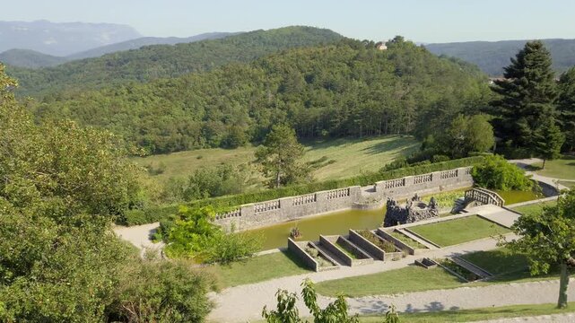 Above view of the Ferrari public garden in the village of Stanjel, in the Karst region, Slovenia