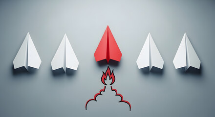 Staying ahead of your competitors. Accelerated development of the company. Innovation vision. Customized solution. Unique skills. Red paper plane and whites