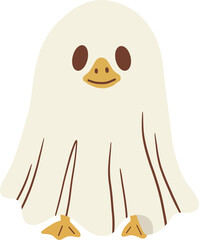 Cute Hand Drawn Duck in a Ghost Costume.