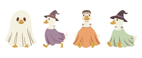 Cute Halloween Ducks in Costumes Collection.