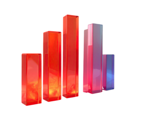 Abstract graphic with vibrant, translucent, rectangular shapes in warm orange-red and cool purple-blue hues, creating a dynamic visual effect