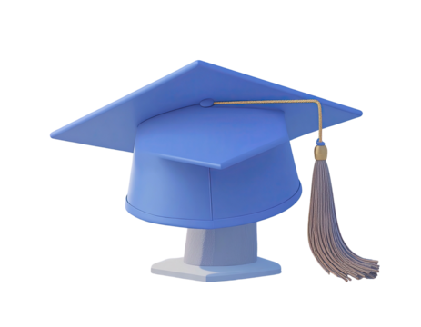 Light-blue graduation cap on pedestal, 3D render