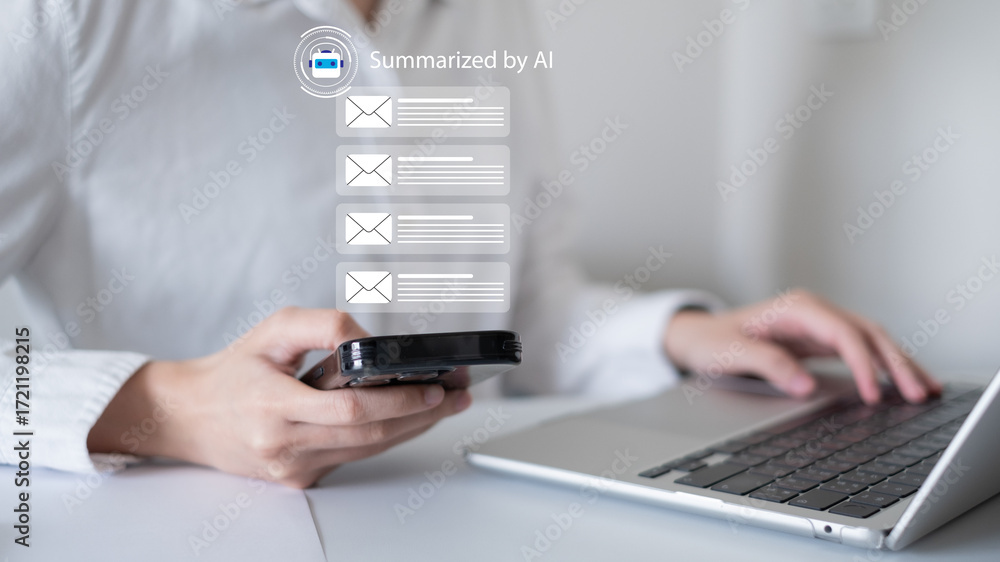 Aufkleber professional entrepreneur businessman using ai artificial intelligence to summarize email electronic