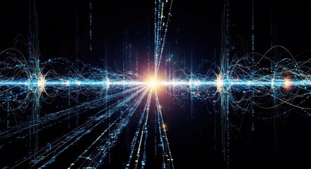 Fototapeta premium Digital communication data streams with light in black background