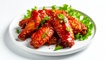 Spicy Chicken Wings with Sauce on Plate