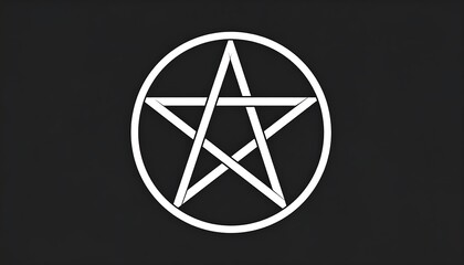 A white pentagram within a circle on a dark background