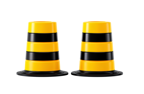 photo of a yellow and black striped construction traffic barricade, isolated on a transparent background, in png format. - Powered by Adobe