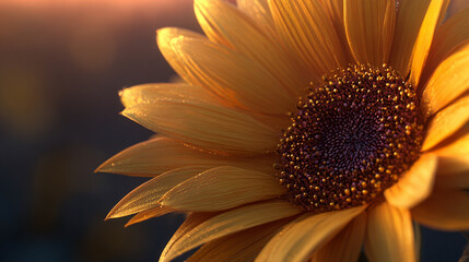 The image is a close up of a large flower with golden yellow petals. The petals are arranged in a radial pattern, radiating outward from the flower's center