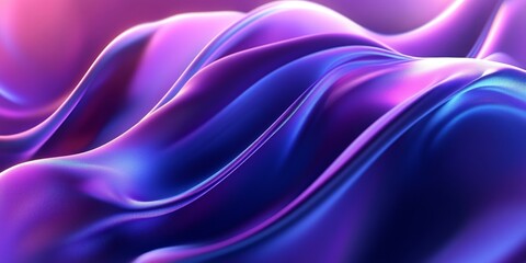 Fototapeta premium Abstract Waves of Vibrant Blue, Violet, and Purple Silk Fabric with Smooth Gradient Overflows.