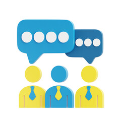 Rendered 3D Business Discussion Meeting with Speech Bubble Element Illustration