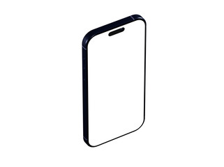 Clean isometric view of a modern smartphone with a blank screen. Perfect for app presentations or technology concepts.