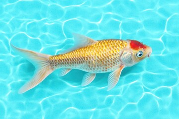 Naklejka premium Koi fish swimming in clear pool water aquatic life nature bright atmosphere close-up perspective