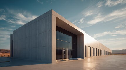 Obraz premium Modern Architectural Marvel: A stunning contemporary building stands as a testament to design and innovation, bathed in the warm embrace of natural light, capturing the clean lines and textures.