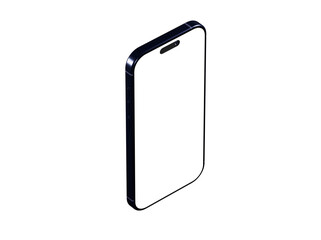Clean isometric view of a black smartphone with blank screen. Perfect for app presentations or technology designs.