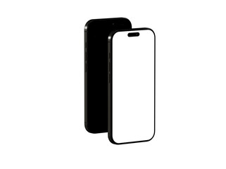 High-quality mockup of two black smartphones, one with a blank screen, ideal for app presentations or website designs.