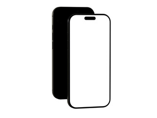 High-quality mockup of two black smartphones with blank screens, perfect for app presentations or website designs.