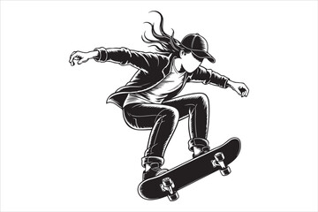 Skateboarder in Action &ndash; Monochrome Vector Illustration