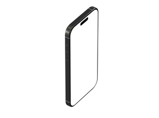 High-quality isometric mockup of a black smartphone with blank screen, perfect for app presentations or tech designs. Isolated on white background.
