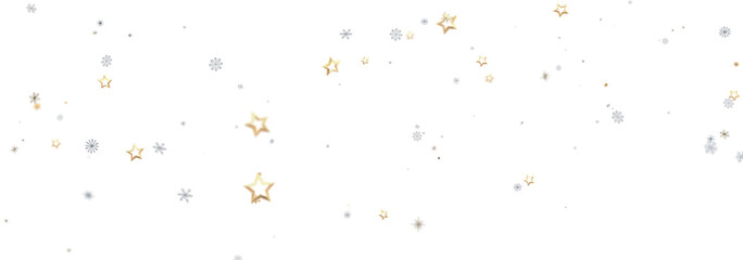 Festive winter background with gold stars and silver snowflakes. Perfect for holidays.