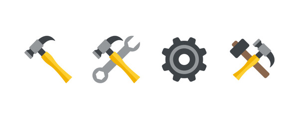Vector emoji illustration of a set of basic work tools instruments. Colorful housework tool icons in isolated background. Abstract symbol vector illustration.