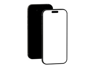 High-quality mockup of two smartphones, one with a black screen and one with a white screen, perfect for app presentations.