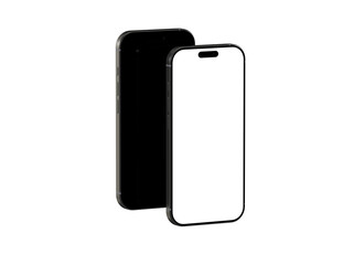 High-quality mockup of two smartphones, one with a black screen and the other with a white screen, isolated on white background.