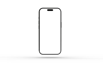 High-quality image of a black smartphone with a blank screen, perfect for app presentations or website designs.  Isolated on white background.