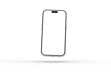 High-quality 3D rendering of a modern smartphone with a blank screen, perfect for app presentations or website designs. Isolated on white background.
