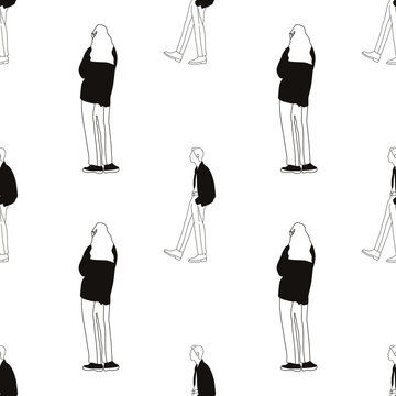  Pattern silhouettes of people drawn by brush. Brush strokes in the form of black silhouettes of people,silhouette of man on white background.